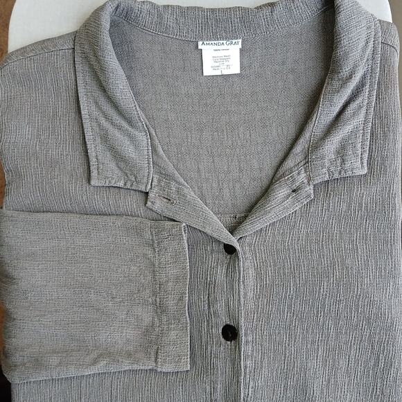 Amanda Gray Tencel Button up Blouse Large long sleeve textured collared grey - Picture 1 of 16